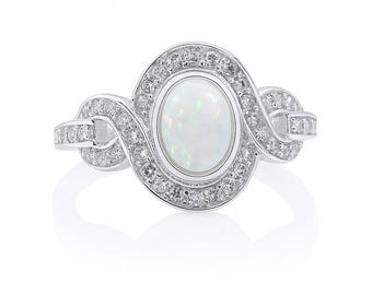 Gilson Opal and CZ Ring 925 Sterling Silver