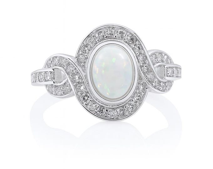 Gilson Opal and CZ Ring 925 Sterling Silver
