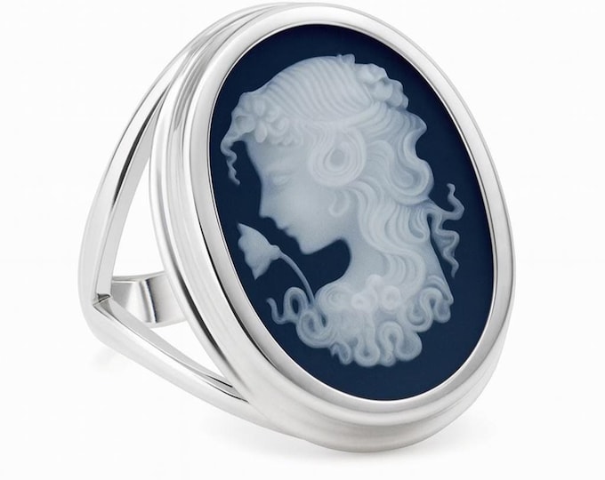 Sterling Silver Cameo Ring Vintage Style Lady Profile Design Classic Statement Jewelry Gift for Women