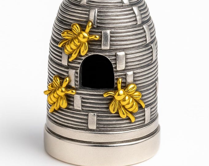Antique Inspired Beehive Thimble with Gold Plated Bees - Thimble Collectors Gift -  925 Sterling Silver