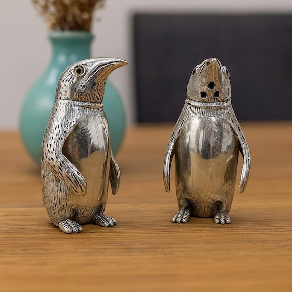 アンティークスタイルのペンギンの塩コショウ入れ 925スターリング