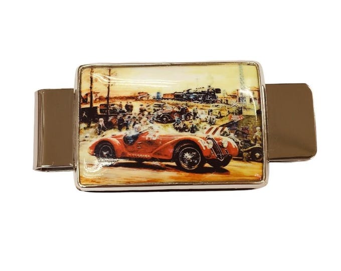 Antique Style Enamel Formula One Money Clip 925 Sterling Silver Gift