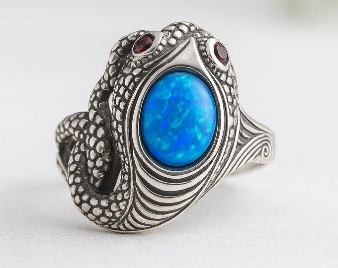 Opal and Ruby Snake Ring 925 Sterling Silver Serpent Ring Vintage Style Snake Jewelry Unique Gift for Her