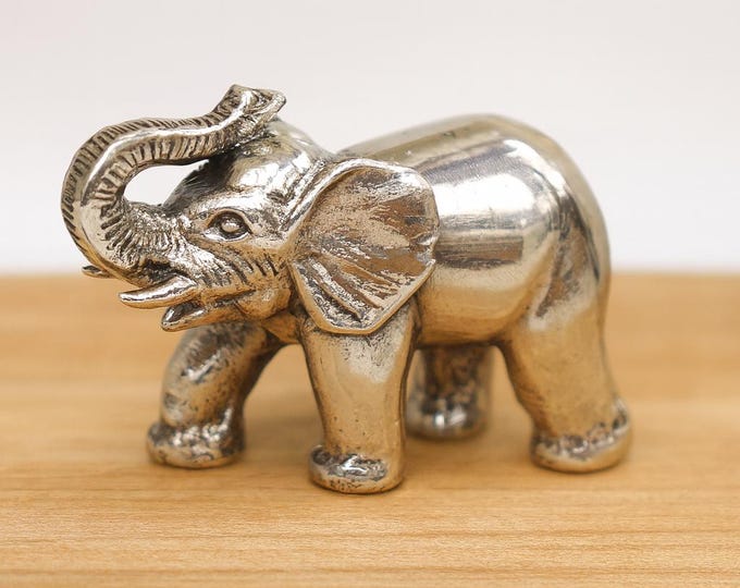 Sterling Silver Elephant Figurine Miniature Elephant Statue with Raised Trunk Lucky Elephant Collectible Silver Home Decor Gift
