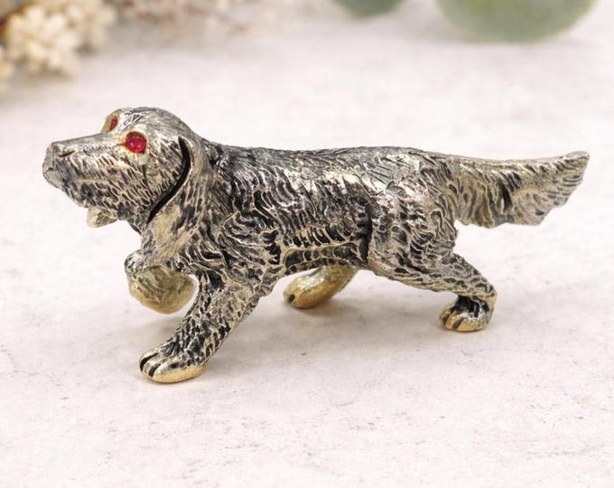Vintage Style Silver Plated Dog Figurine with Ruby Eyes Miniature Dog Ornament, Detailed Canine Collectible, Dog Lover Gift