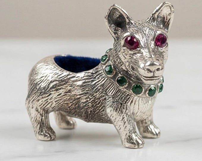 Antique Inspired Collectable Dog Pin Cushion 925 Sterling Silver