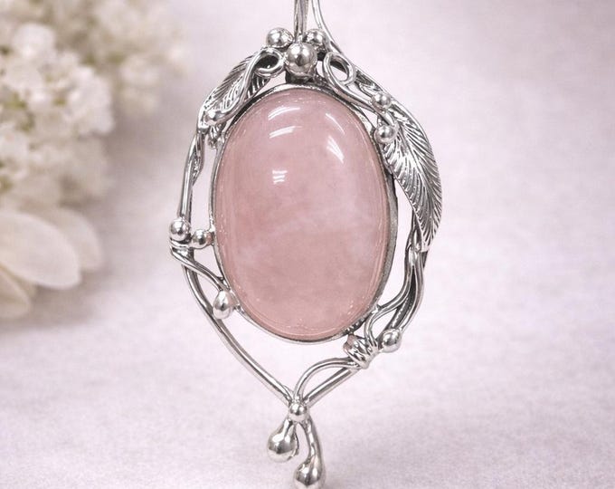 Art Nouveau Inspired Rose Quartz Pendant 925 Sterling Silver