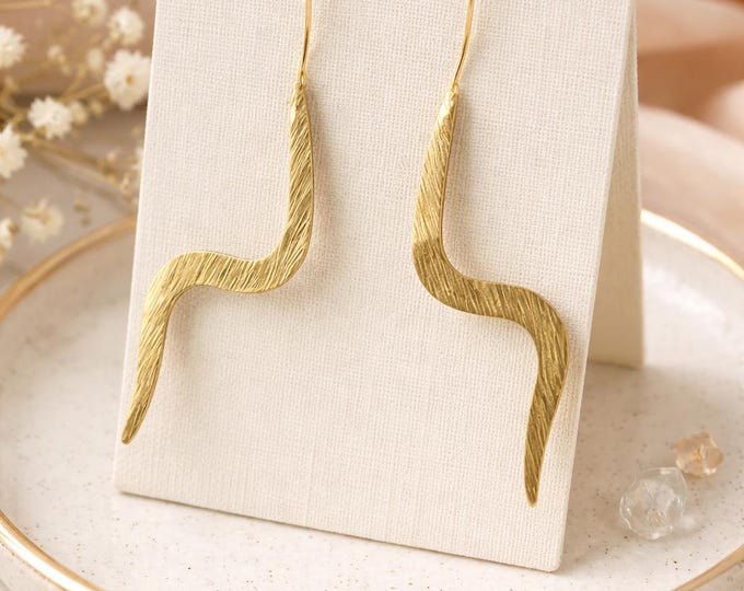 Gold Plated Sterling Silver Abstract Wave Earrings | Modern Sculptural Drop Earrings | Minimalist Statement Jewelry