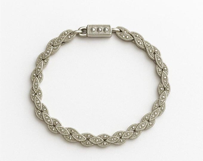 Vintage Style Marcasite Sterling Silver Link Bracelet
