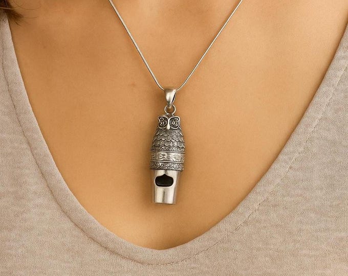 Antique Style Owl Dog Whistle Pendant 925 Sterling Silver Dog Lover Gift
