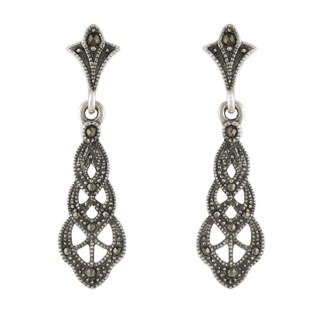 Vintage Sterling Silver Marcasite Drop Earrings Art Deco Dangle Jewelry ...