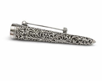Victorian Style Sterling Silver Filigree Posy Holder Pin Brooch