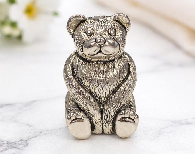 Vintage Style Silver Plated Teddy Bear Pin Cushion Miniature Sewing Collectible Antique-Inspired Sewing Gift