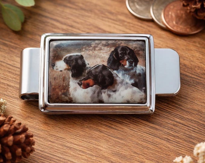 Sterling Silver Dog Money Clip – English Springer Spaniel Design – Vintage Style Gentleman’s Wallet Accessory