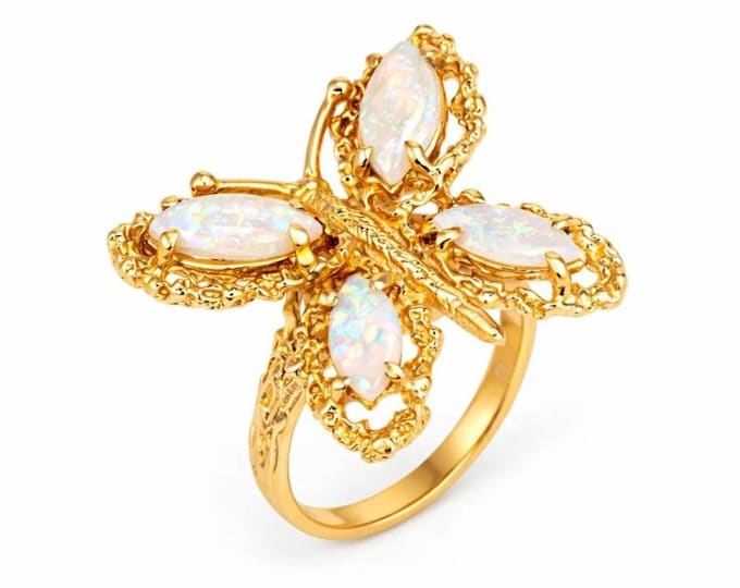 Vintage Opal Butterfly Ring 14 Karat Yellow Gold