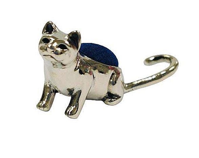 Antique Inspired Collectable Miniature Cat Pin Cushion 925 Sterling Silver