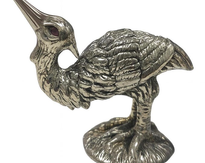 Antique Inspired Collectable Stork Figurine Ruby Eyes  925 Sterling Silver
