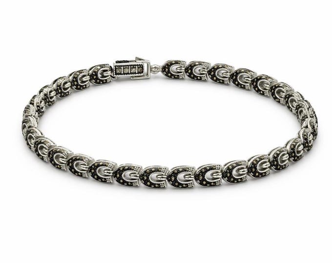 Vintage Art Deco Marcasite Sterling Silver Link Bracelet