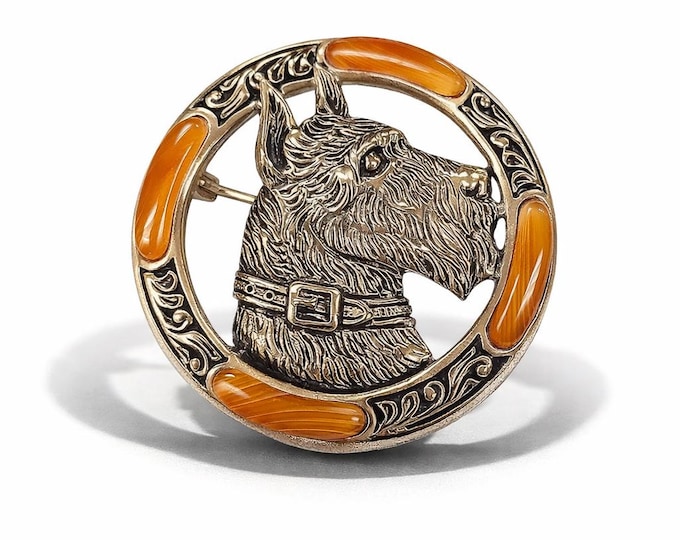 Antique Inspired Scottie Dog Brooch 925 Sterling Silver