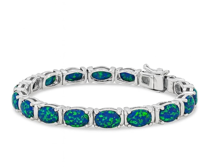 925 Sterling Silver Blue Gilson Opal Tennis Bracelet Elegant Opal Jewelry Gift for Women