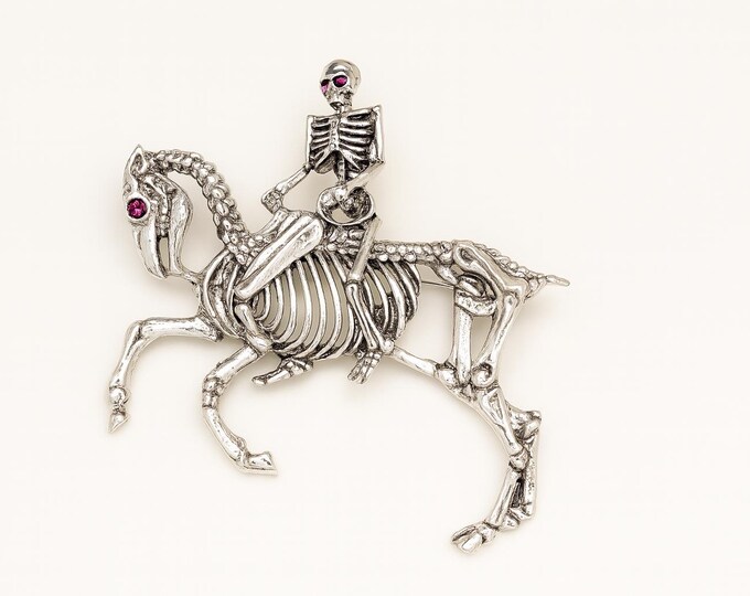 Skeleton Horse Pendant Ruby Eyes 925 Sterling Silver Hallmarked
