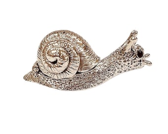 Antique Inspired Miniature Collectable Snail Pill Box Ruby Eye 925 Sterling Silver