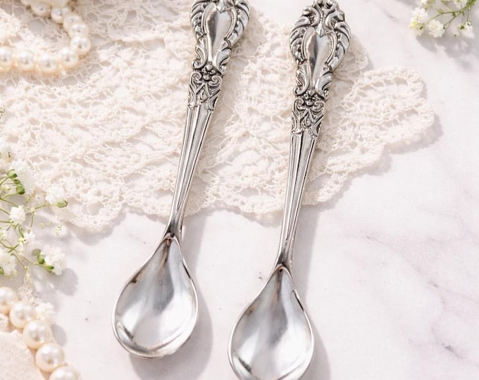 Antique Style Sterling Silver Salt Spoons, Collectible Miniature Pair