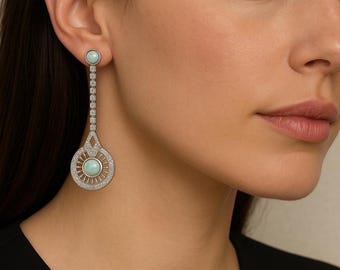 Gilson Opal Cubic Zirconia Earrings 925 Sterling Silver Hallmarked