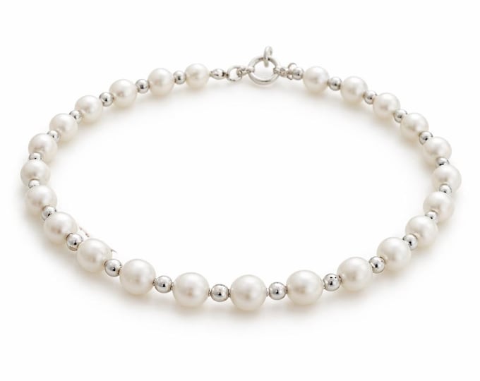 925 Sterling Silver Pearl Bracelet Minimalist Pearl Jewellery Gift for Her
