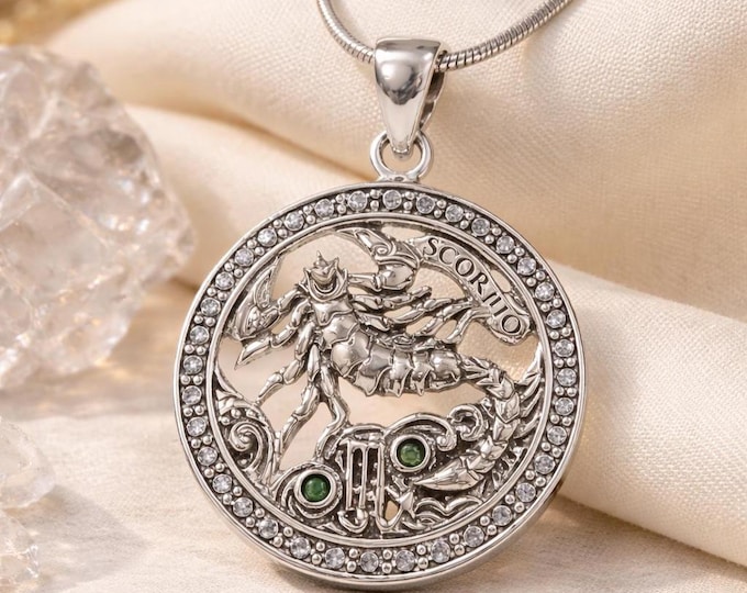 Astrology Horoscope Scorpio Zodiac Sign Pendant 925 Sterling Silver Gift