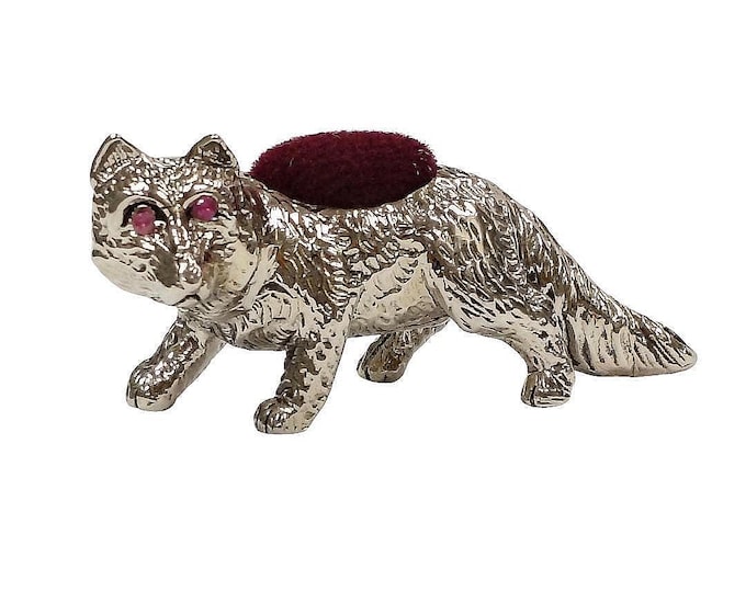 Antique Inspired Fox Pin Cushion Ruby Eyes 925 Sterling Silver