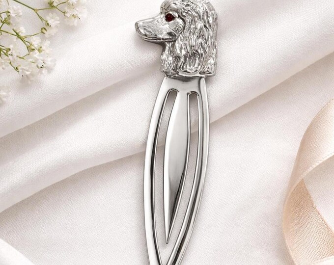 Sterling Silver Poodle Bookmark, Antique Style Ruby Eye Dog Lover Gift