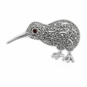 Kiwi Bird Marcasite Brooch 925 Sterling Silver