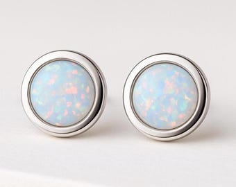Gilson Opal Round Stud 925 Sterling Silver Earrings