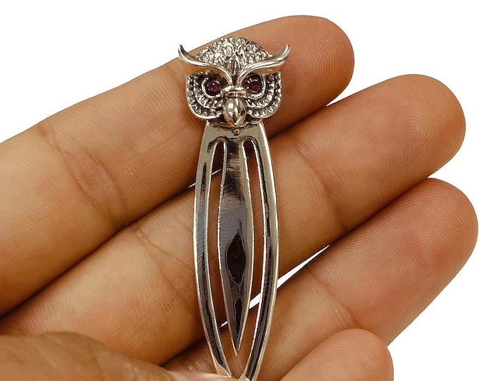 Antique Style Wise Owl Ruby Eye Bookmark 925 Sterling Silver Book Lover Gift Graduation Gift