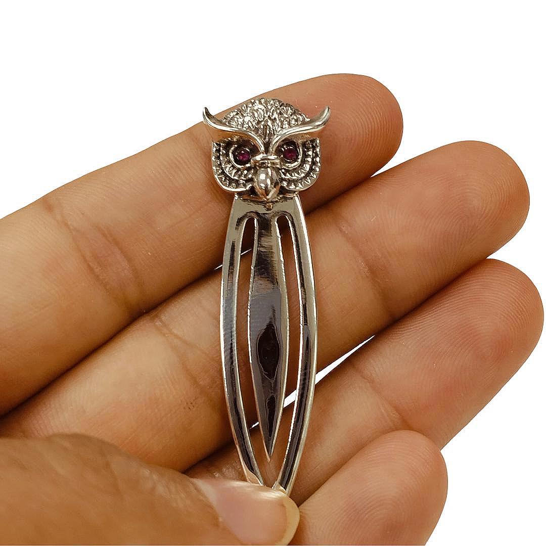 Antique Style Wise Owl Ruby Eye Bookmark 925 Sterling Silver Book Lover Gift Graduation Gift