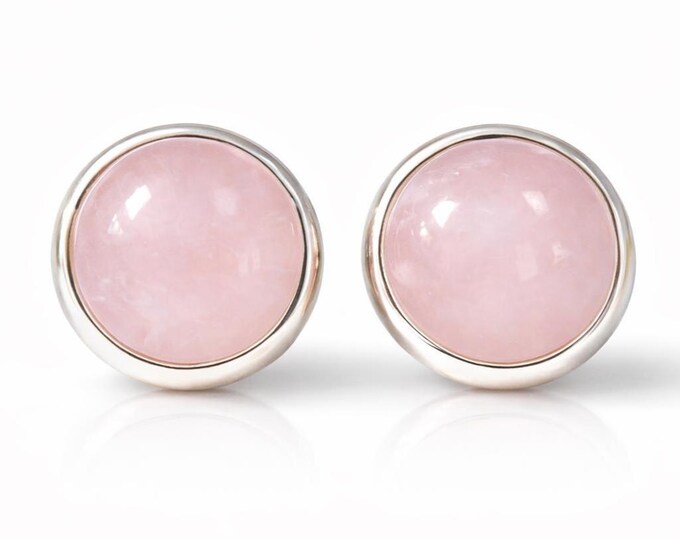 Rose Quartz Round Stud 925 Sterling Silver Earrings