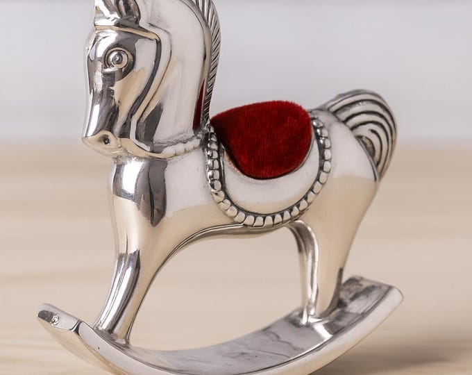 Vintage 925 Sterling Silver Rocking Horse Pincushion Red Velvet Saddle Antique Style Sewing Collectible Miniature Figurine Pin Cushion Gift
