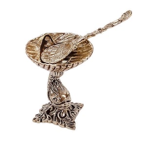 Antique and Vintage Style Salt Holder with Spoon 925 Sterling Silver Collectible Spoon Miniature Spoon