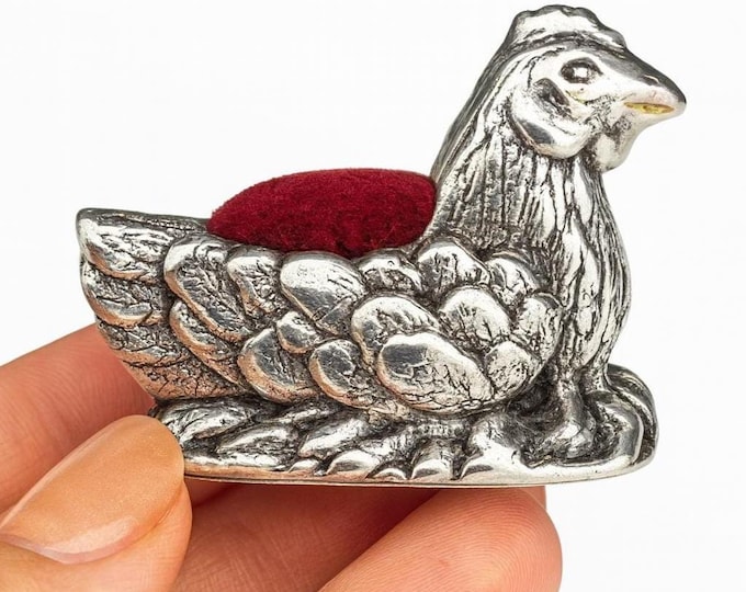 Antique Inspired Hen Pin Cushion 925 Sterling Silver
