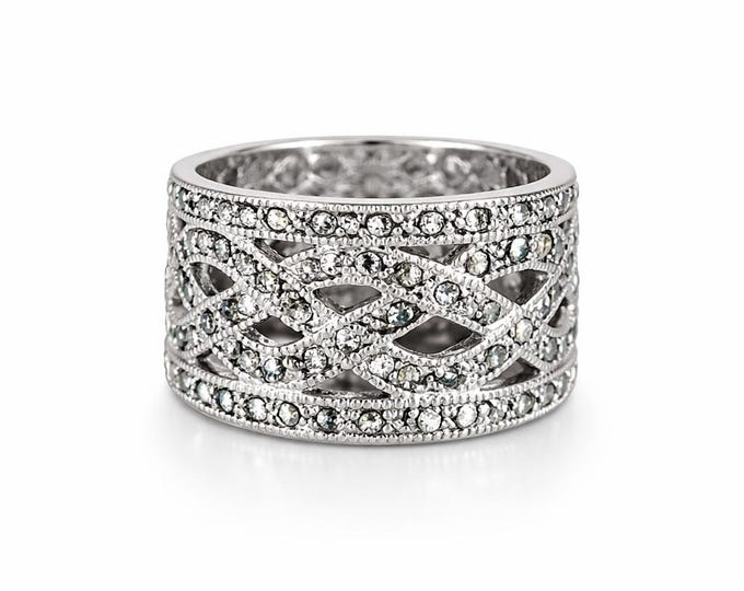 Vintage Style Sterling Silver Ring with Marcasite Accents Art Deco Statement Jewelry