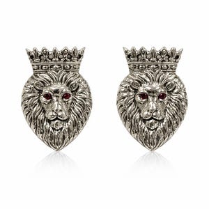 Royal Lion Cuff Links, Ruby Eyes, 925 Sterling Silver, Mens Gift
