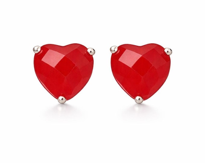 Red Agate Heart Shaped Stud 925 Sterling Silver Earrings