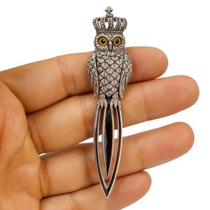 Marcapáginas de ojo de cristal de búho real de estilo antiguo, plata de ley 925, regalo para amantes de los libros, regalo de graduación, regalo para amantes de los animales