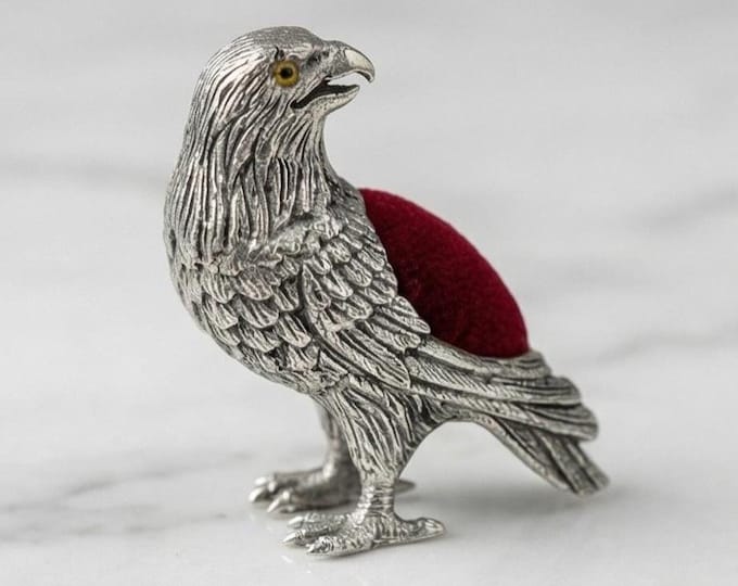 Vintage Style Silver Plated Flacon Pin Cushion with Velvet Sewing Accessory, Dressmaker Gift