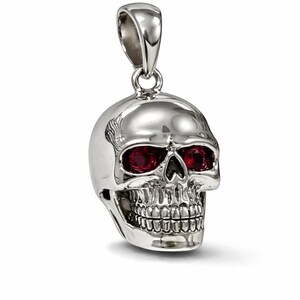 Skull Pendant Ruby Eyes 925 Sterling Silver Hallmarked