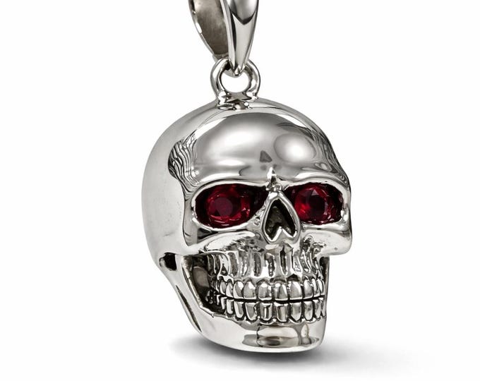 Skull Pendant Ruby Eyes 925 Sterling Silver Hallmarked