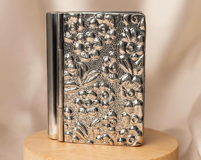 925 Sterling Silver Floral Book Pill Box Vintage Style Novelty Trinket Box, Collectible Miniature Keepsake Gift for Him or Her