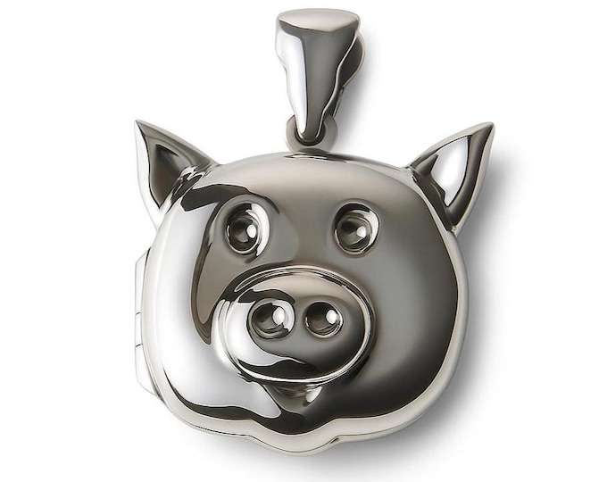 925 Sterling Silver Pig Face Locket Pendant Cute Animal Necklace, Unique Silver Keepsake Gift for Her