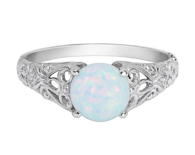 Gilson Opal and CZ Diamond Ring 925 Sterling Silver